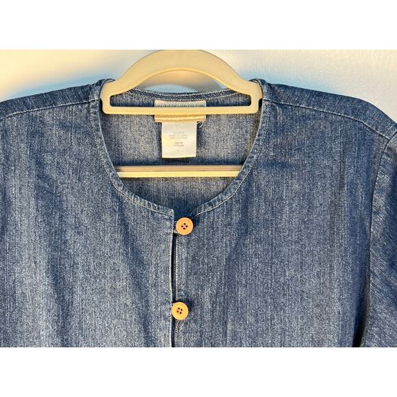 VTG Coldwater Creek Denim Blouse Large Minimalist Prairie Western Cowgirl - Picture 2 of 5